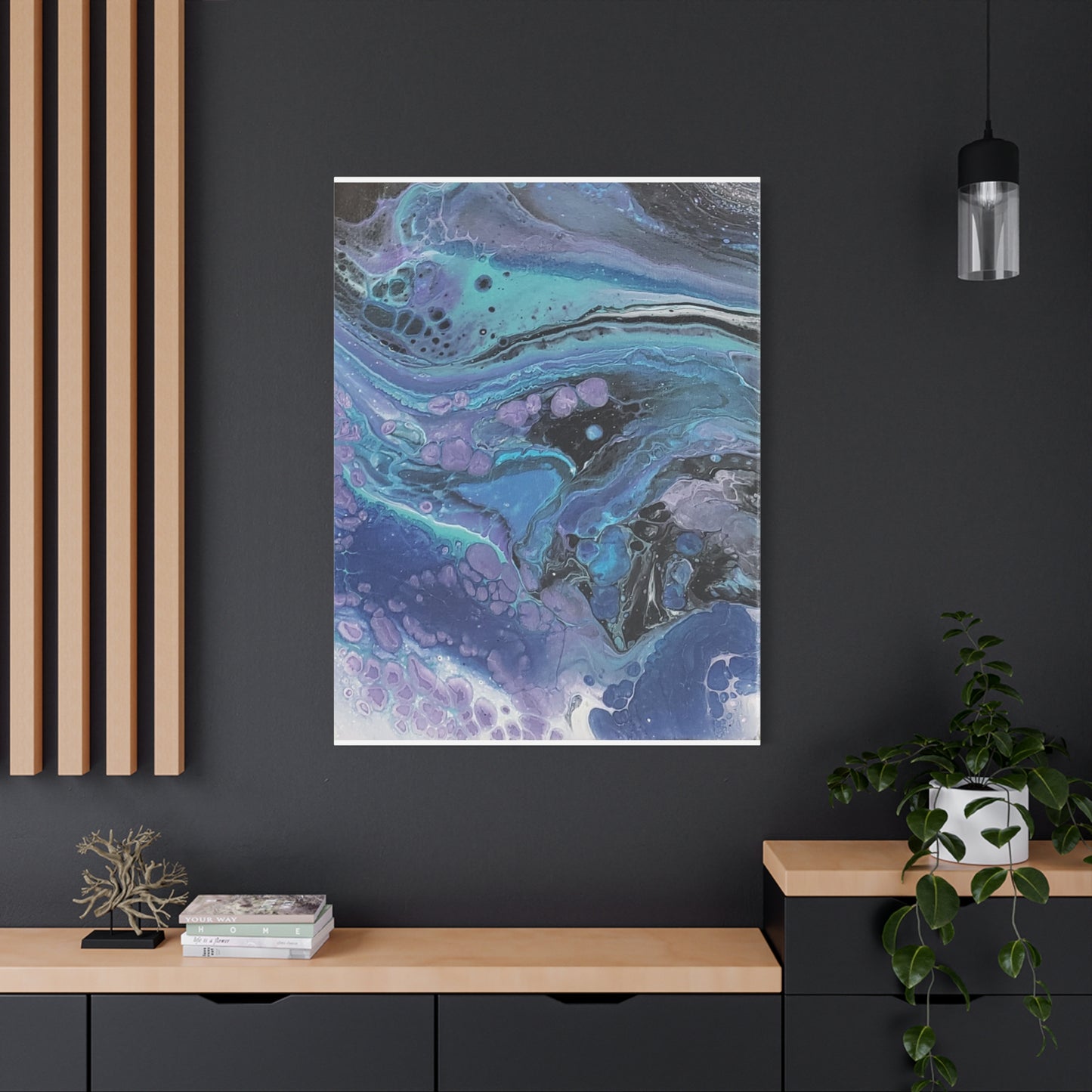 Abstract Ocean Wave Matte Canvas Print — Blue & Purple Fluid Art, Stretched 1.25"
