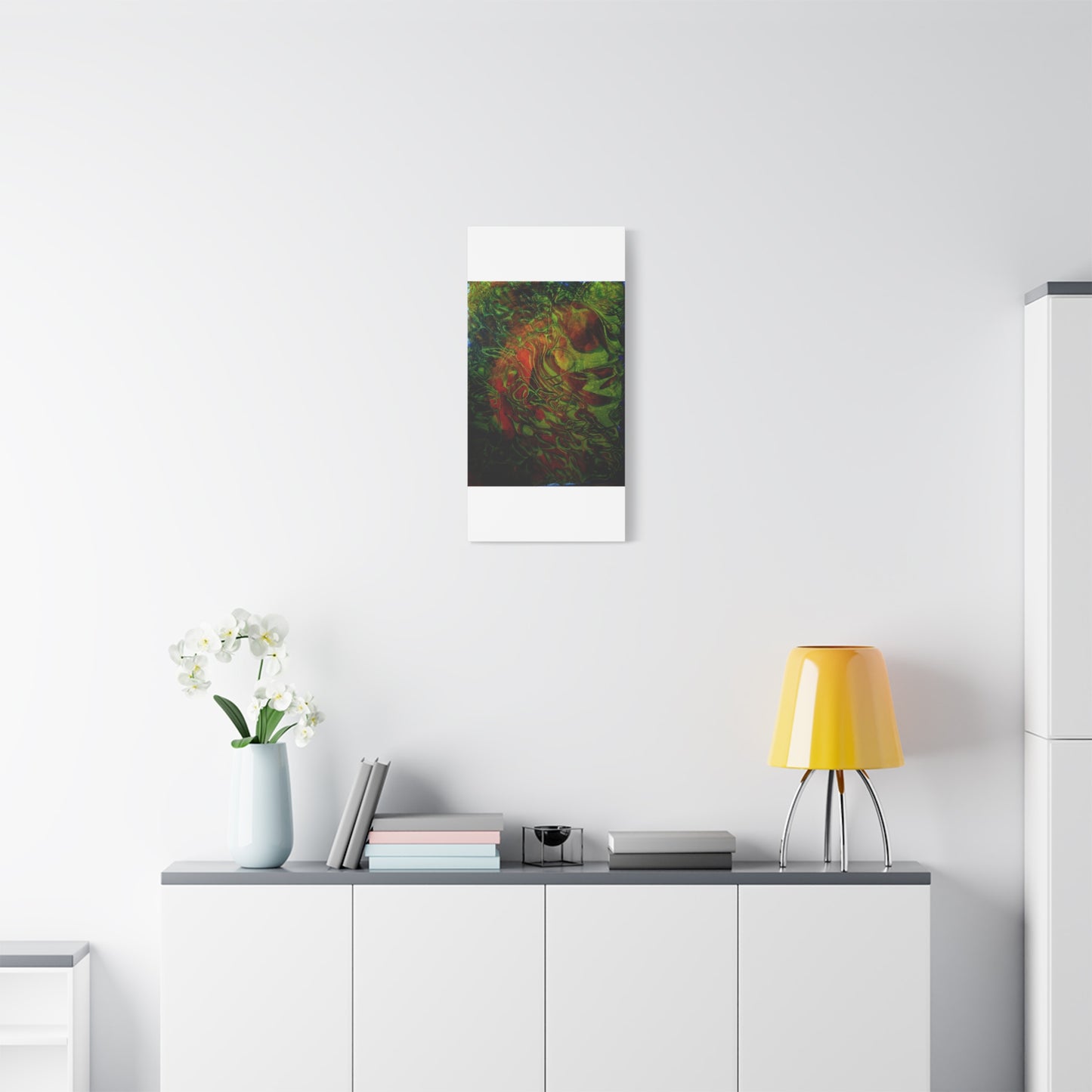Abstract Green & Red Fluid Art Canvas Print