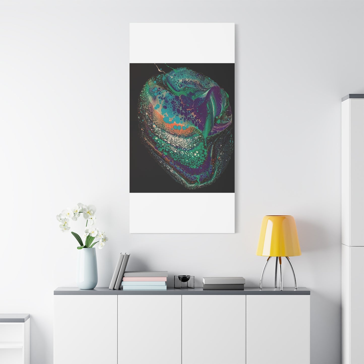Abstract Fluid Art Canvas Print — Teal, Purple & Gold Swirl Matte Stretched Wall Art