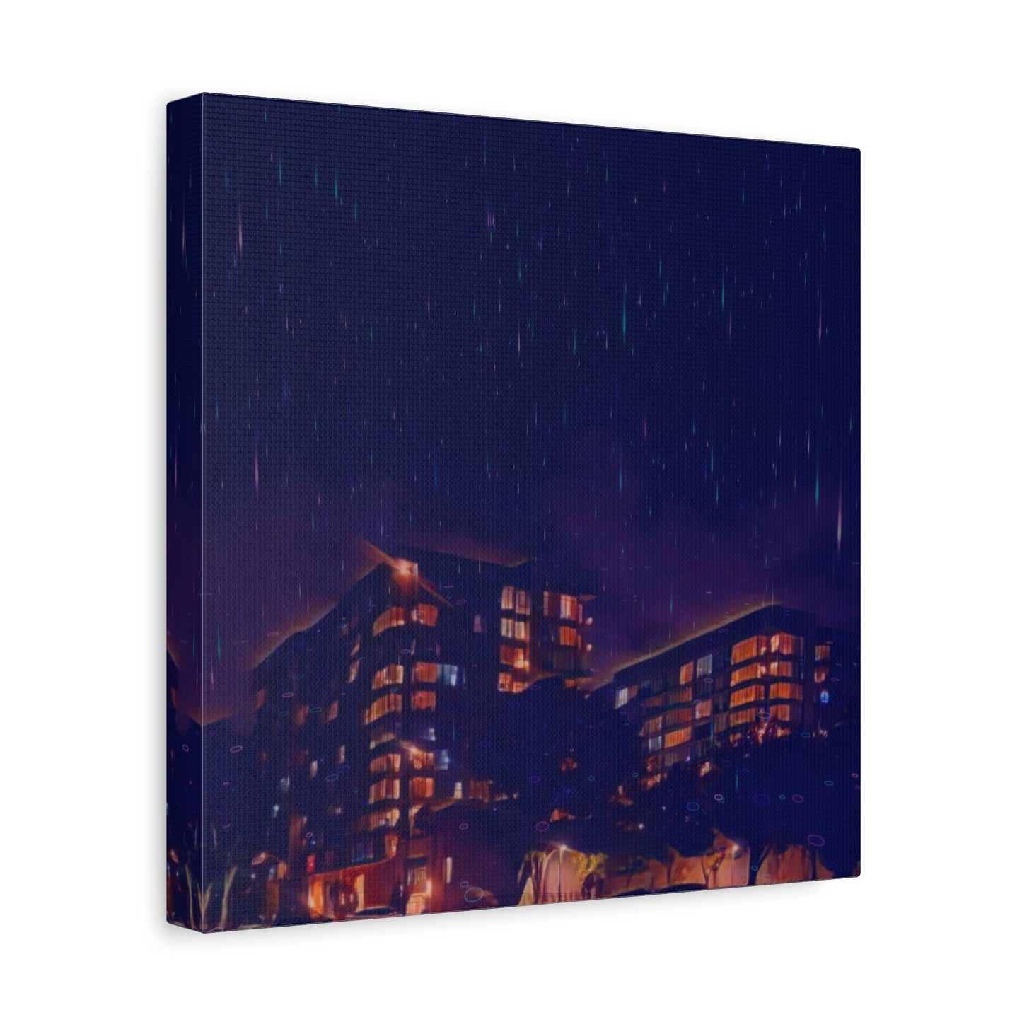 Neon Percipitation @ night - Canvas Print — Moody Urban Wall Art