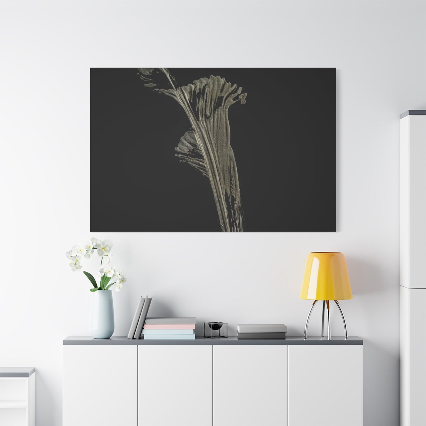 Calla Lilly - Minimalist Botanical Canvas Print — Monochrome Flower Art on Black Matte