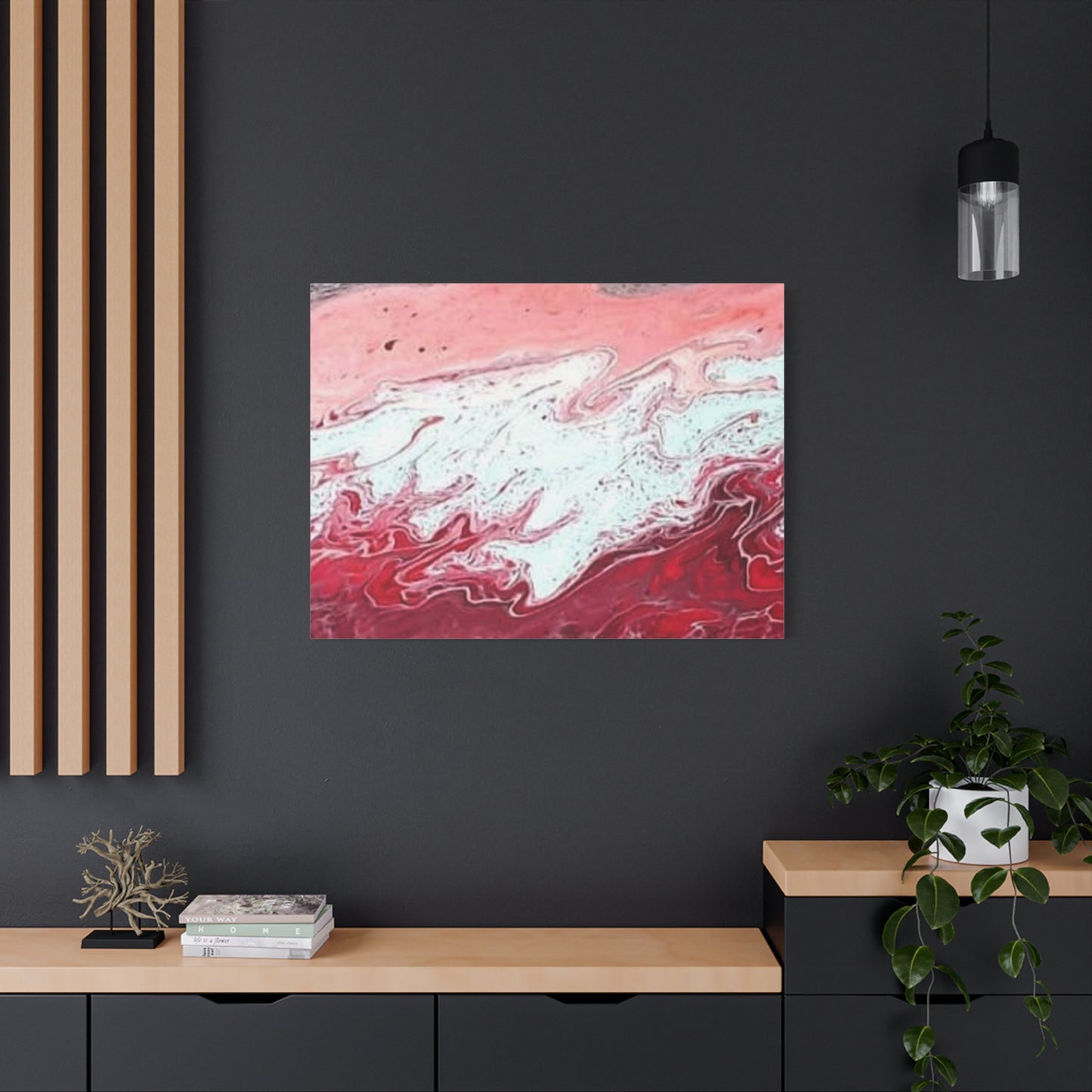 Abstract Pink & Red Fluid Art Canvas — Matte Stretched Wall Art
