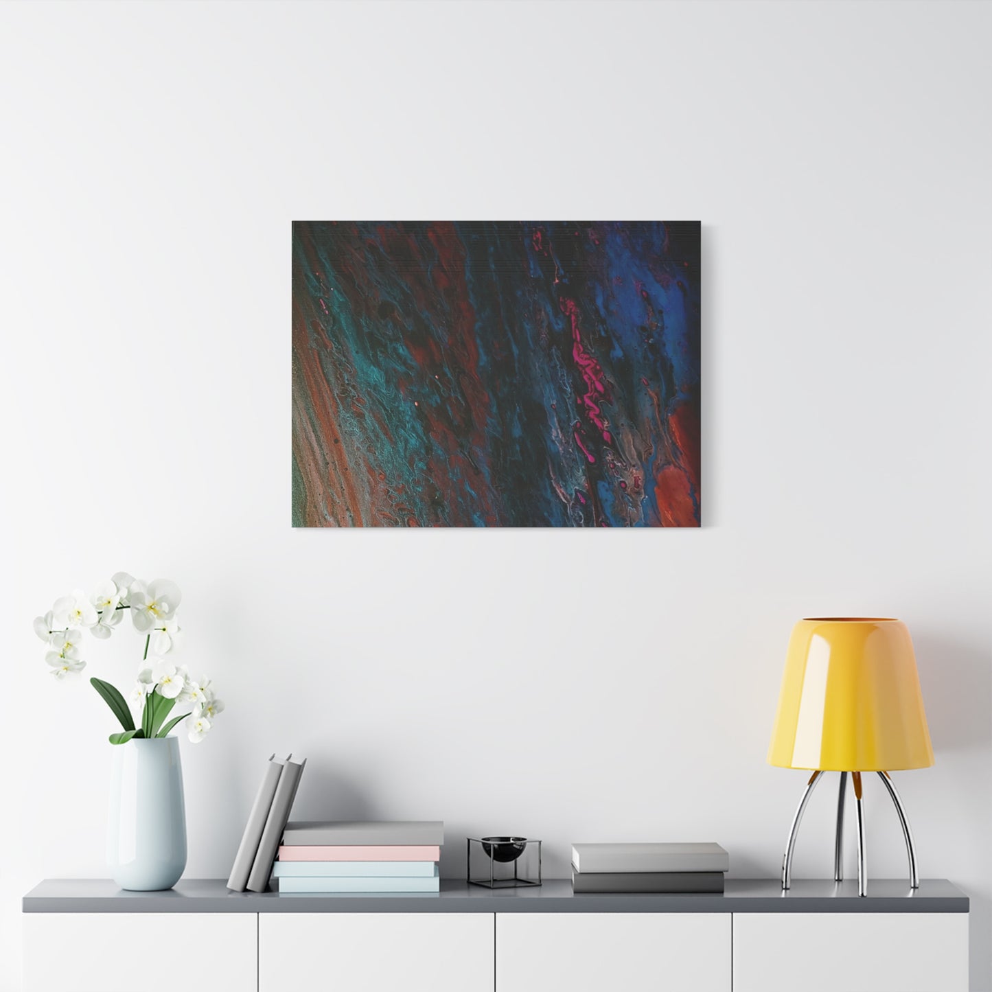 Abstract Fluid Art Canvas Wall Art - Jupiter pour — Vibrant Ocean Night Matte Stretched Canvas