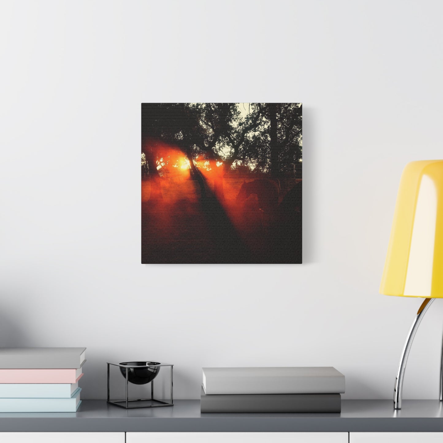 Sunset Forest Matte Canvas Wall Art — Dramatic Orange Light Photography