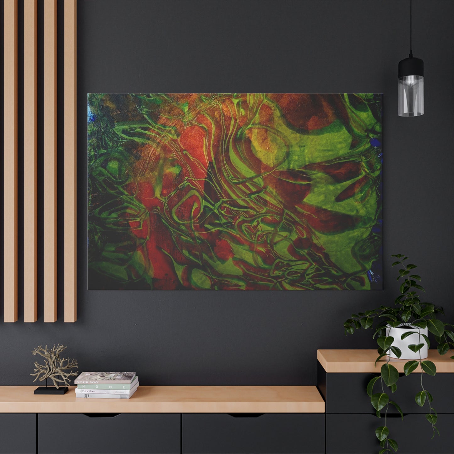 Abstract Green & Red Fluid Art Canvas Print