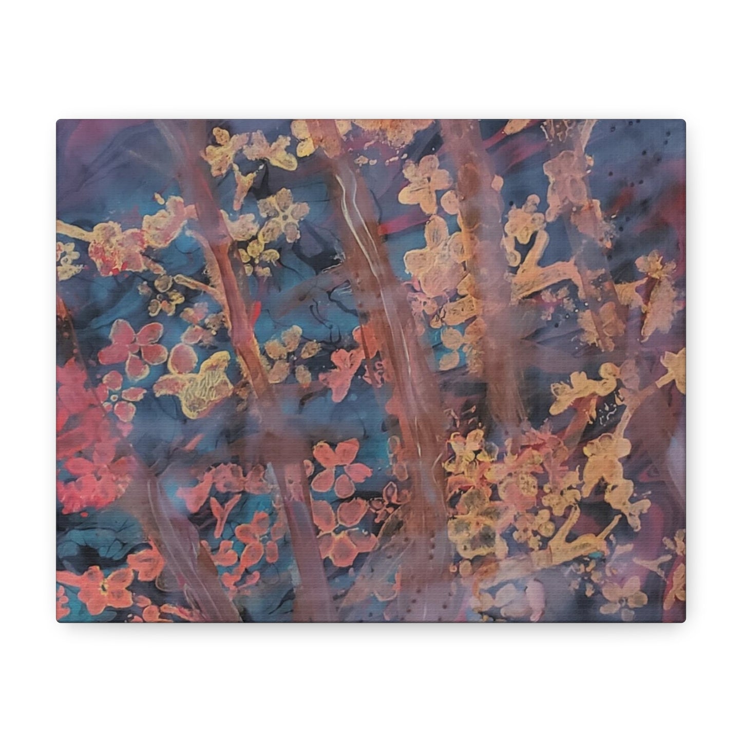 Abstract Floral Canvas Print — Moody Pink & Blue Stretched Wall Art