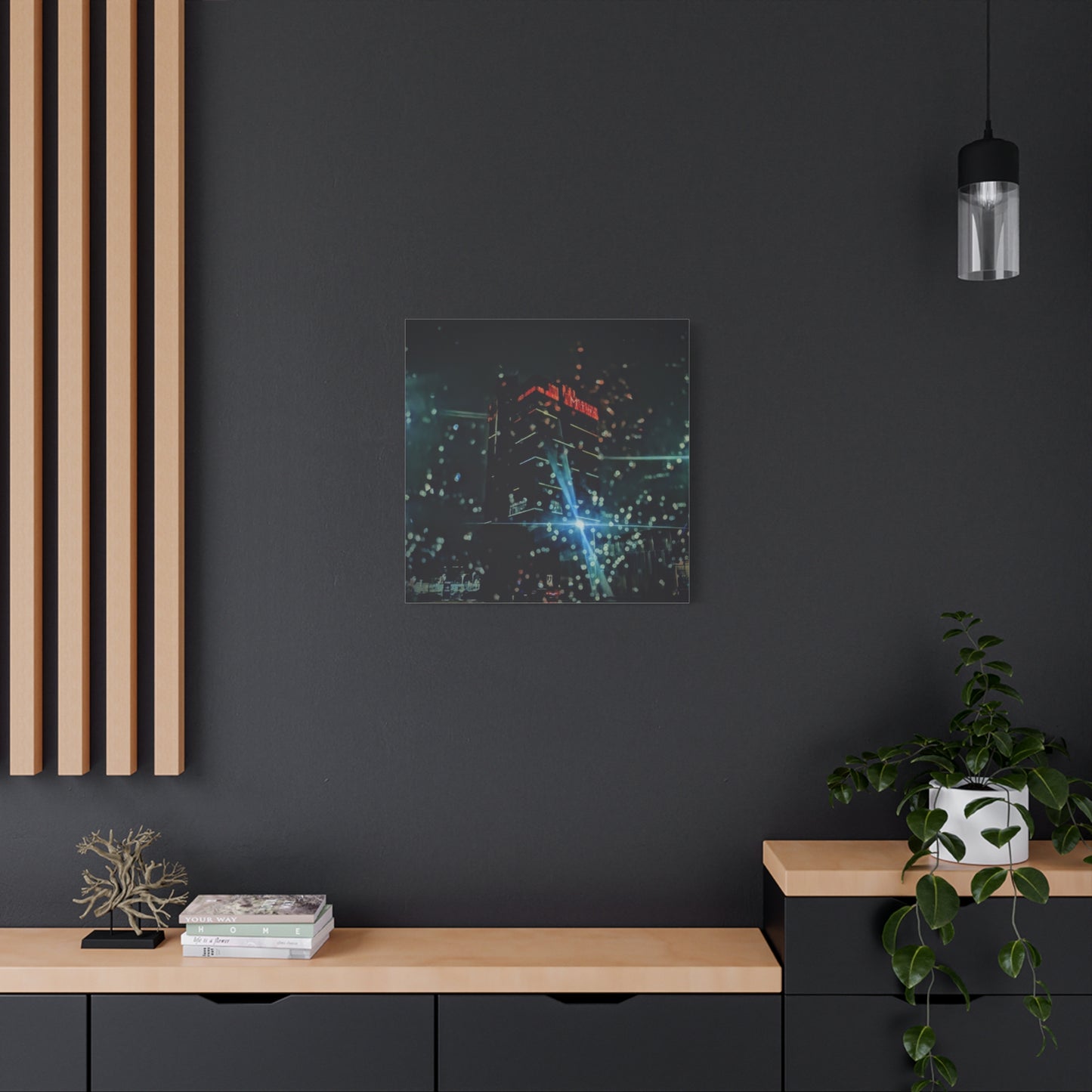 matrix @night Canvas Print — Moody Rainy Urban Wall Art (Matte Stretched)