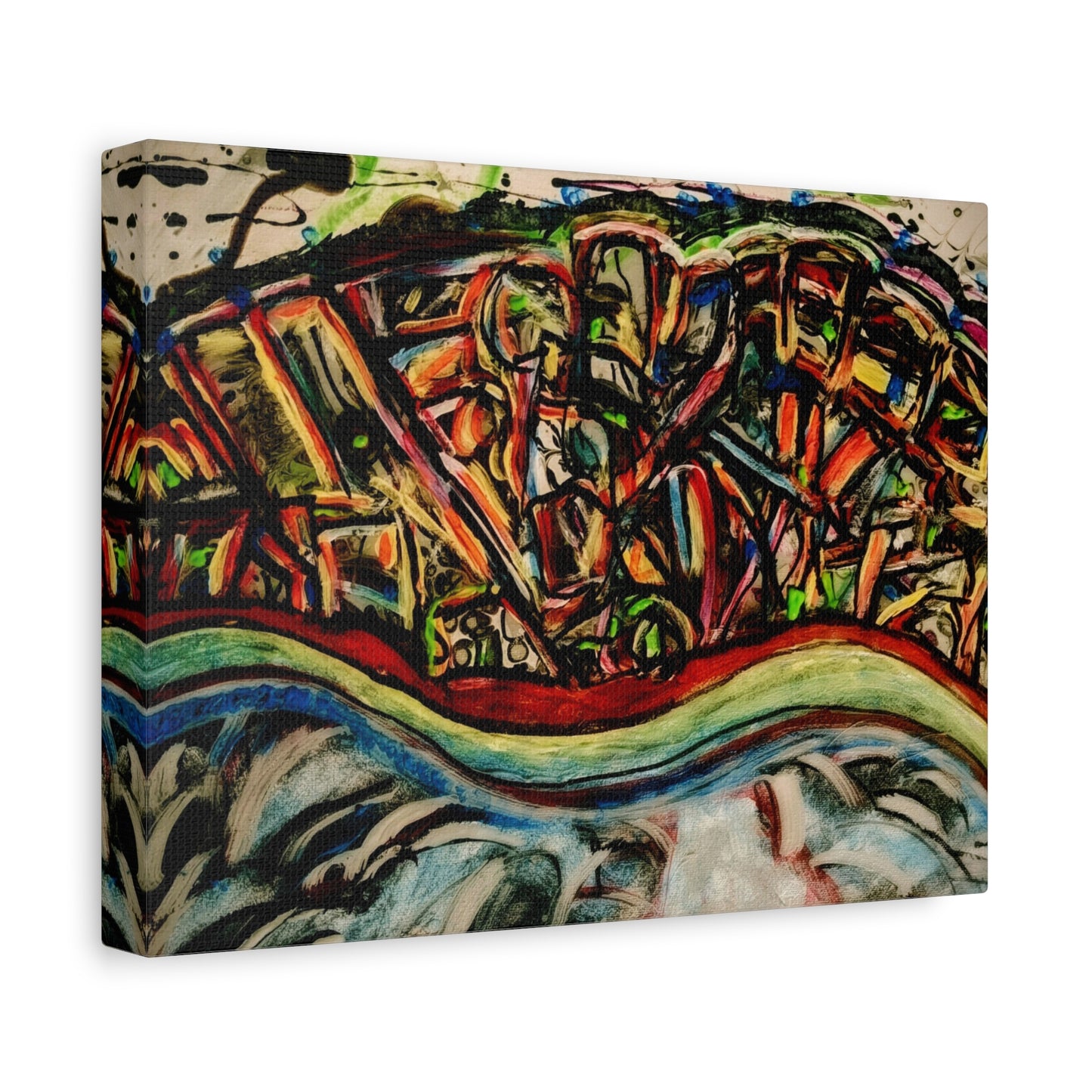 Acrylic_inequalities - Abstract Coastal Cityscape Canvas — Vibrant Ocean Wave Wall Art