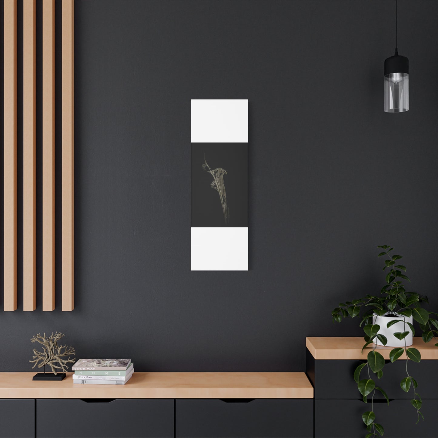 Calla Lilly - Minimalist Botanical Canvas Print — Monochrome Flower Art on Black Matte