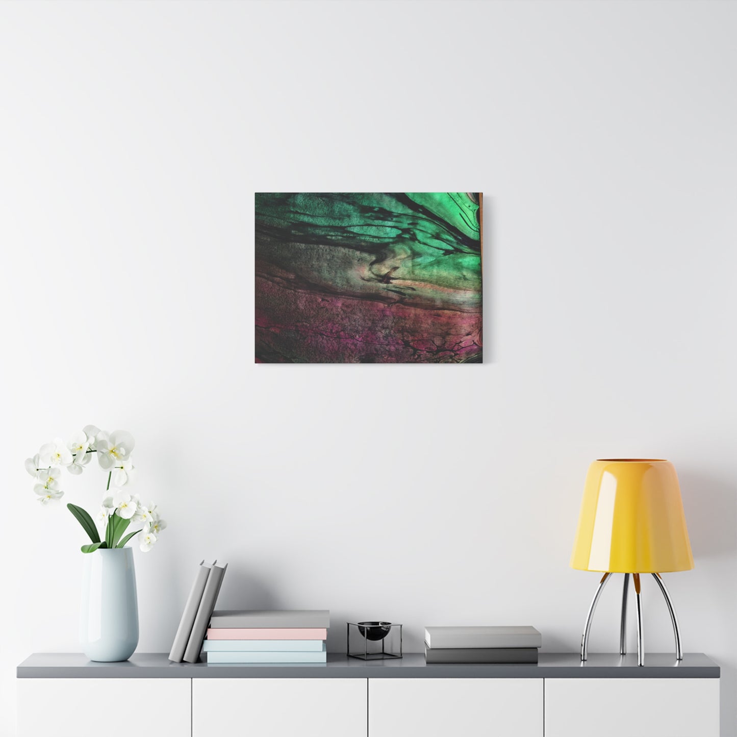 flame tempered pour - Abstract Teal & Magenta Canvas Wall Art — Matte Stretched 1.25"