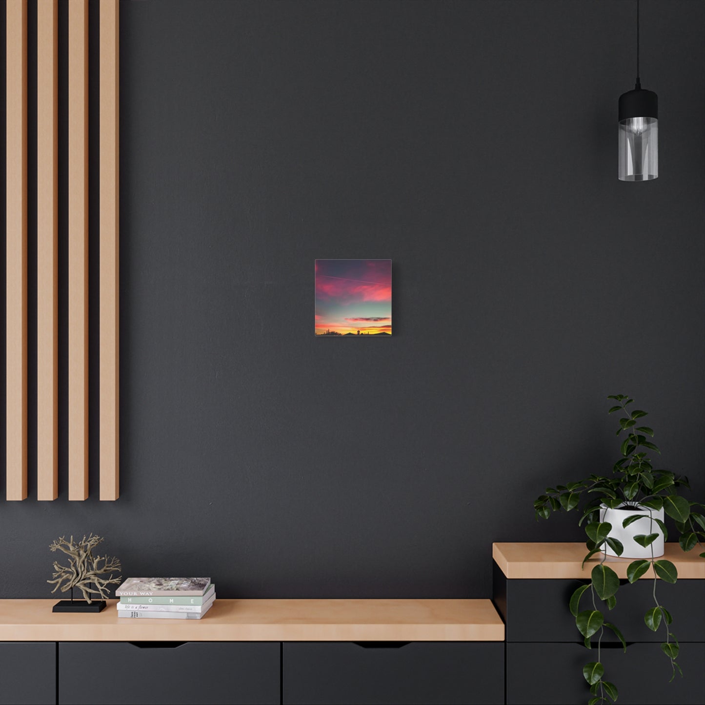 pink sky at morning - Horizon Matte Canvas Print — Vibrant Pink & Teal Sky Wall Art, Stretched 1.25"