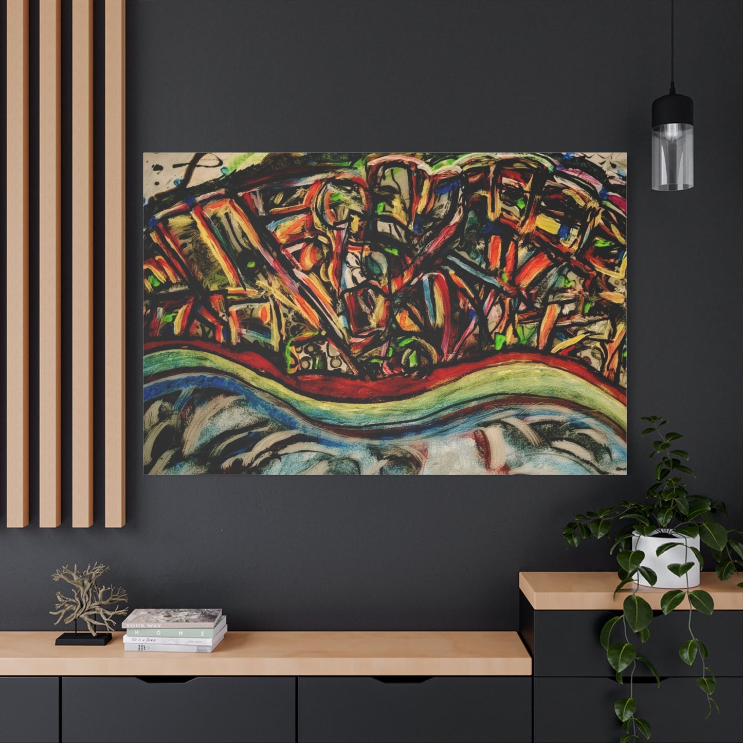 Acrylic_inequalities - Abstract Coastal Cityscape Canvas — Vibrant Ocean Wave Wall Art