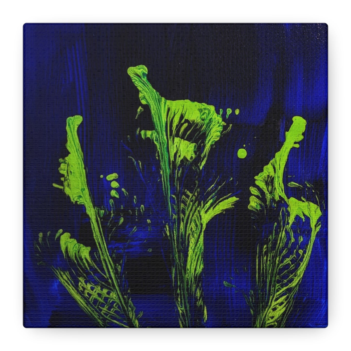 calla_lillies_pt.2 - Neon Floral Abstract Canvas Print — Blue & Lime Stretched Wall Art
