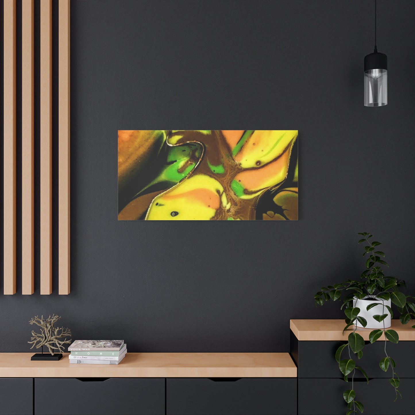 Abstract Green & Gold Fluid Art Matte Canvas Print (Stretched)