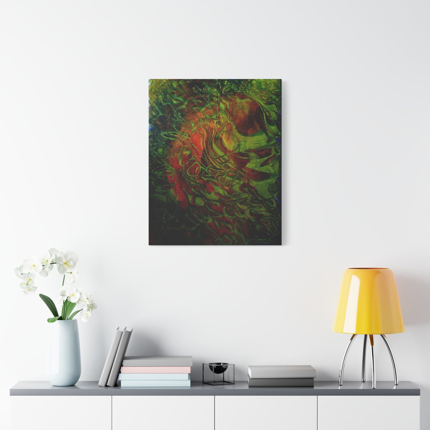 Abstract Green & Red Fluid Art Canvas Print
