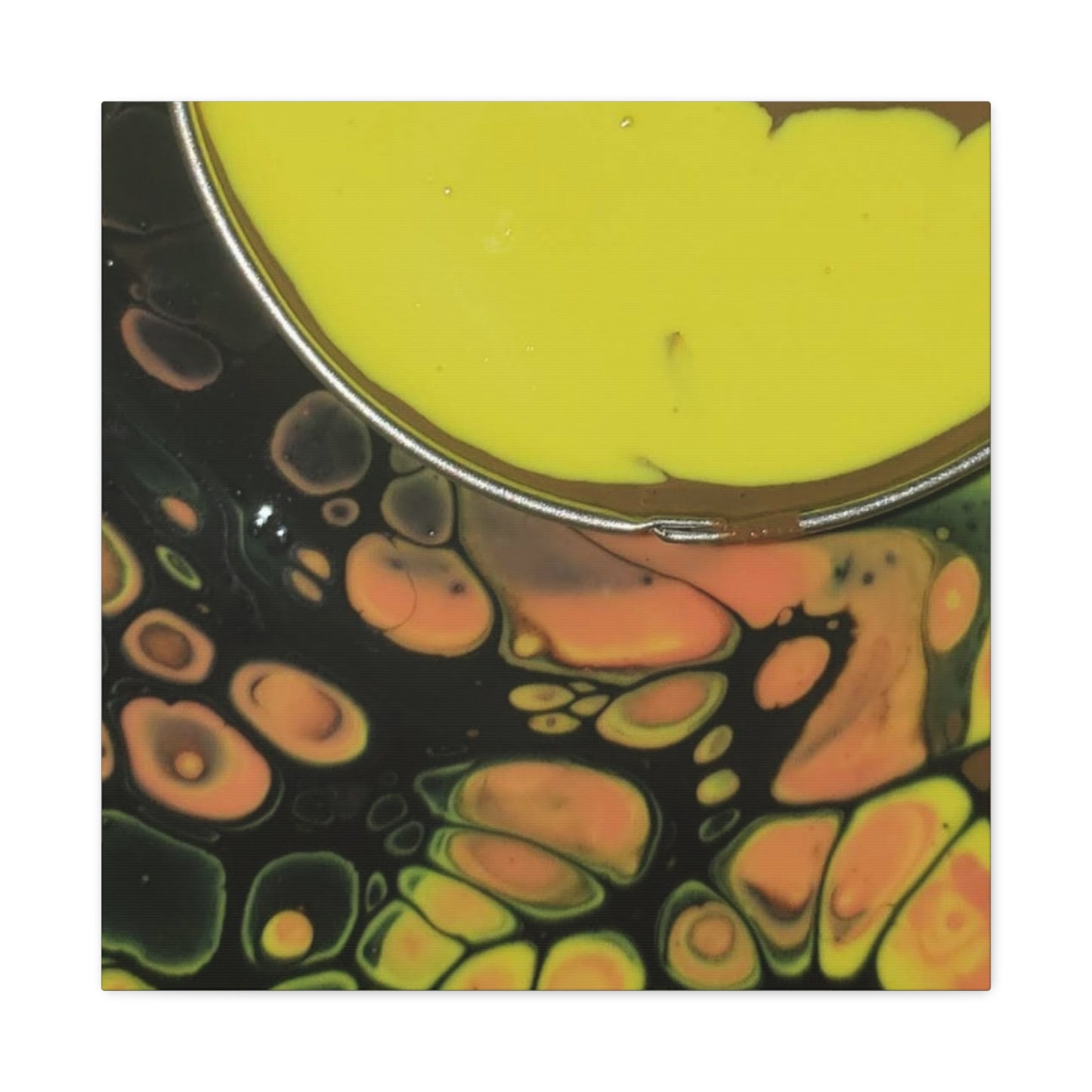 Abstract Fluid Art Canvas Print — Yellow & Black Cell Pour