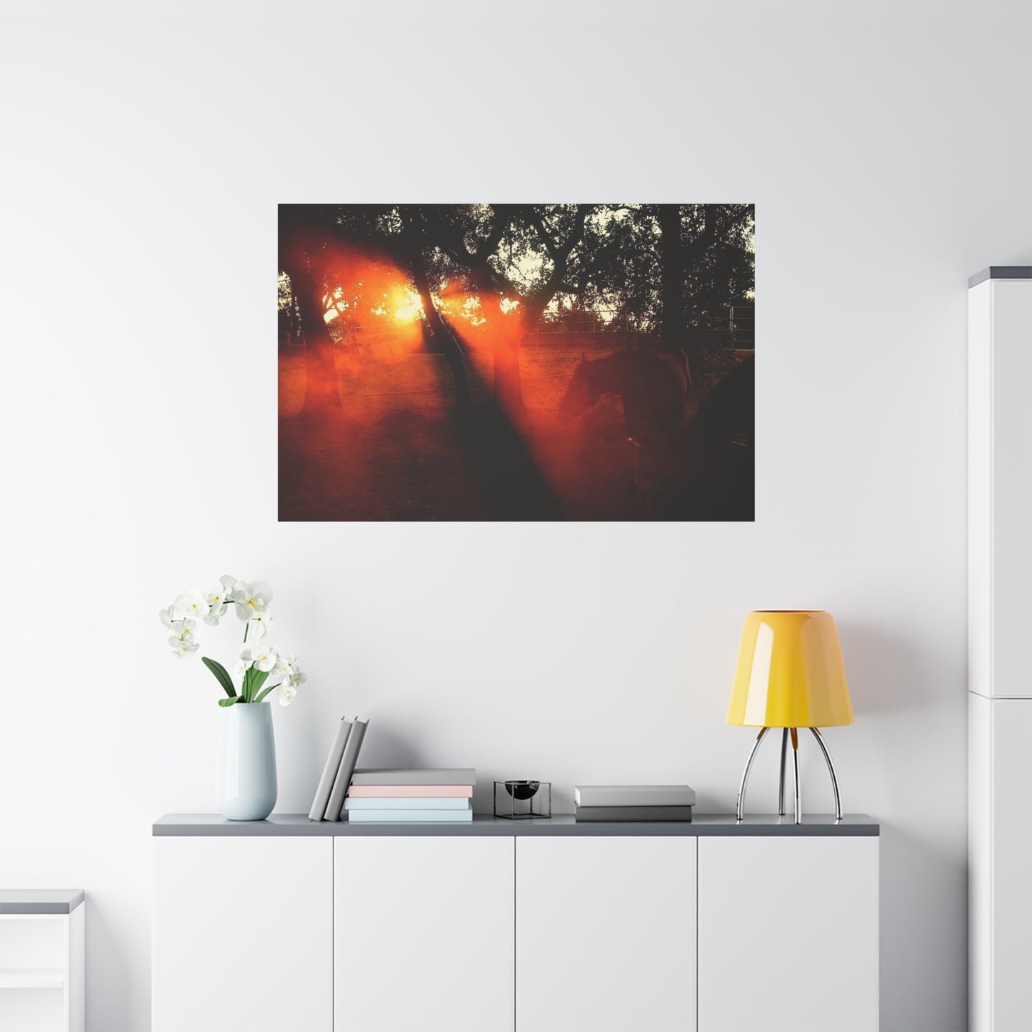 Sunset Forest Matte Canvas Wall Art — Dramatic Orange Light Photography