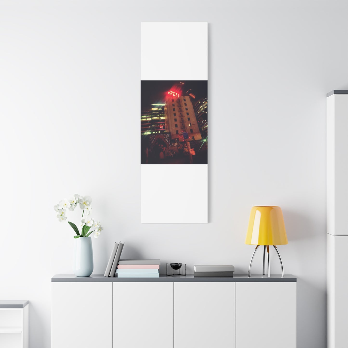 Hotel DeAnza - City Nightscape Canvas Print — Urban Street Art Building Matte Stretched 1.25"