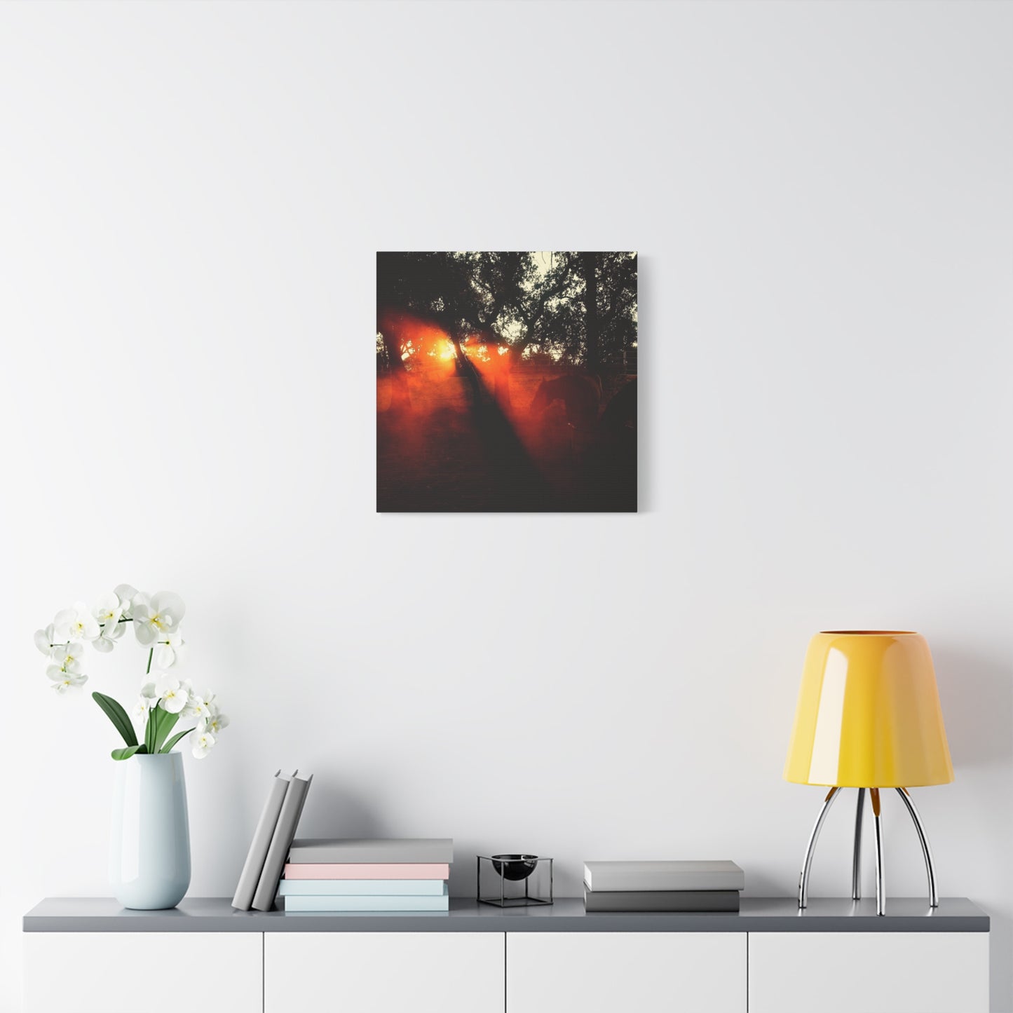 Sunset Forest Matte Canvas Wall Art — Dramatic Orange Light Photography