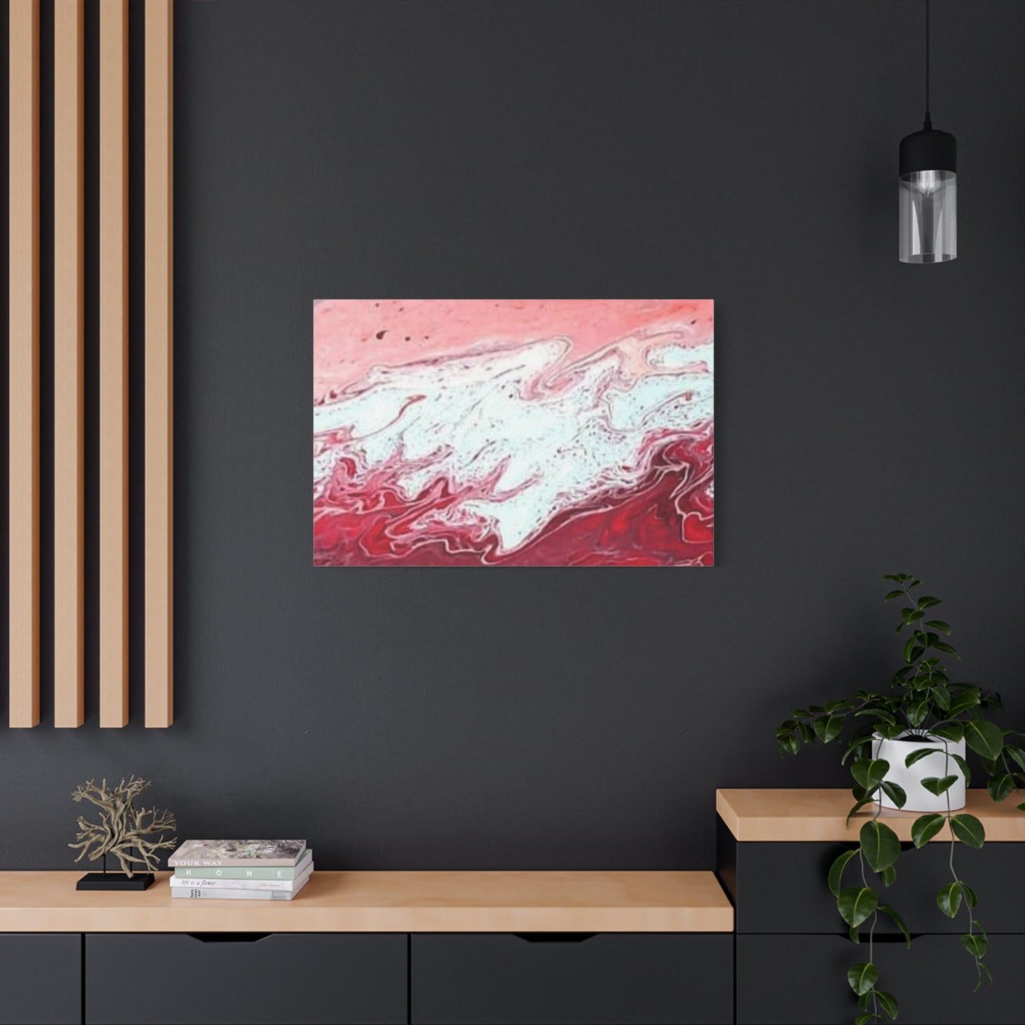 Abstract Pink & Red Fluid Art Canvas — Matte Stretched Wall Art