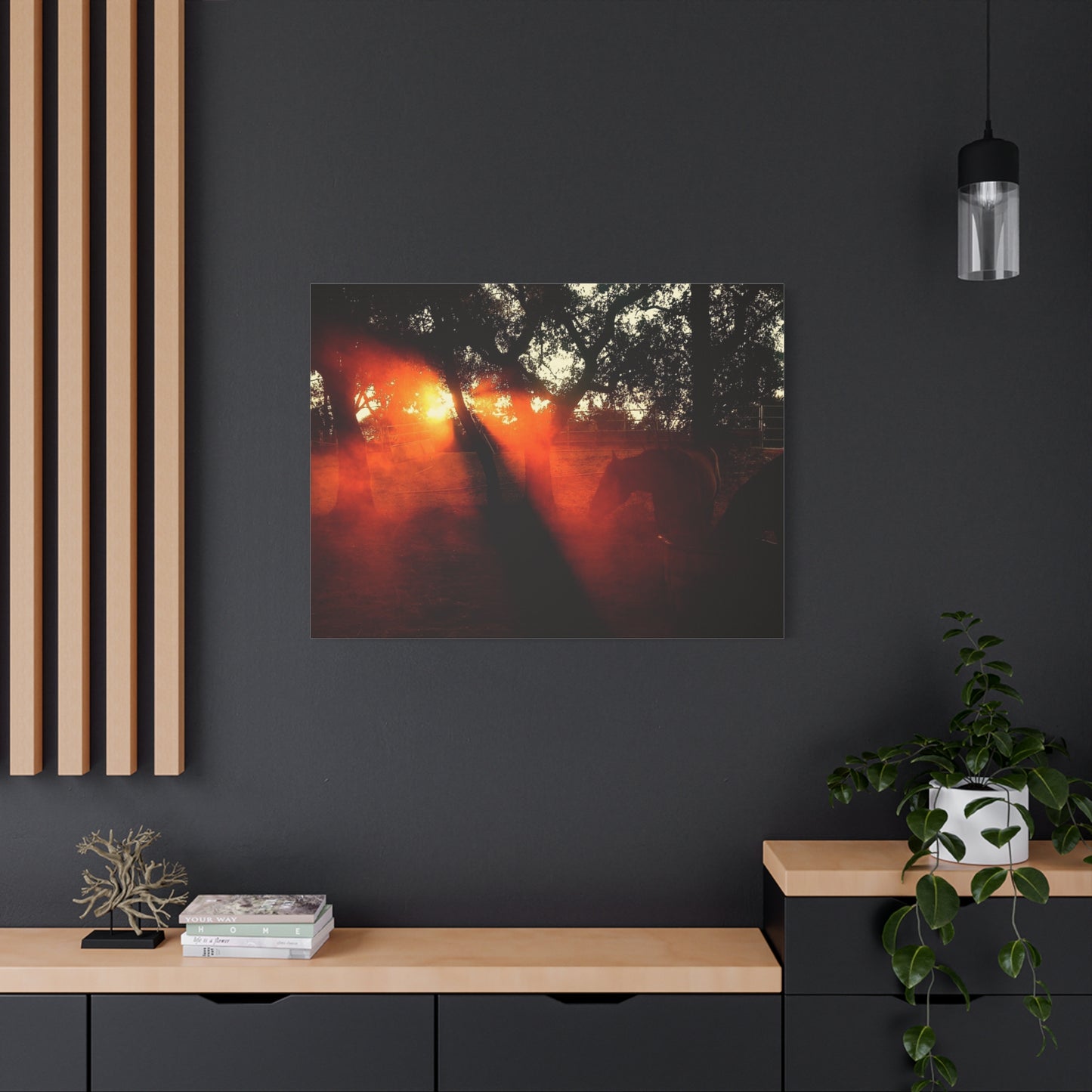 Sunset Forest Matte Canvas Wall Art — Dramatic Orange Light Photography