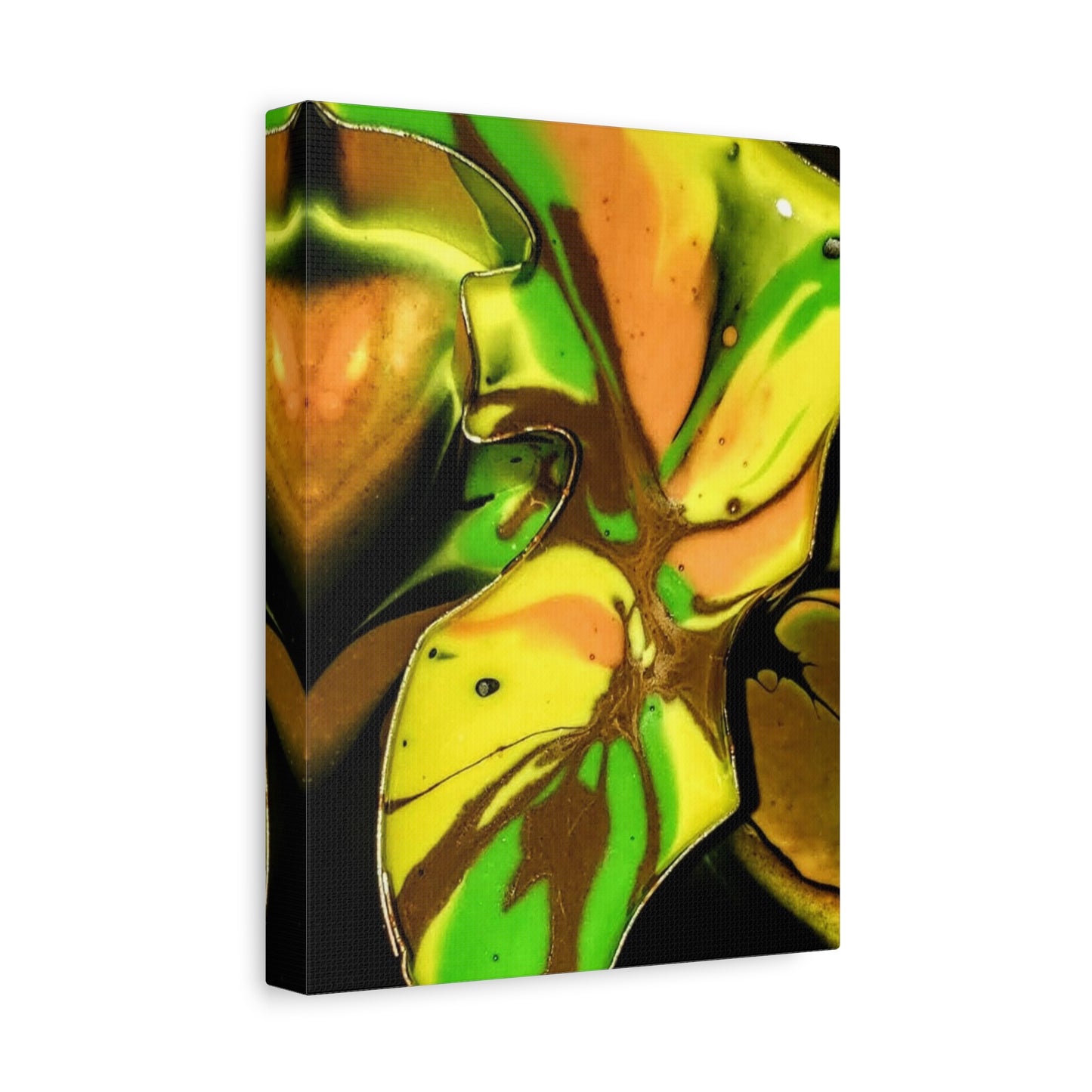Abstract Green & Gold Fluid Art Matte Canvas Print (Stretched)