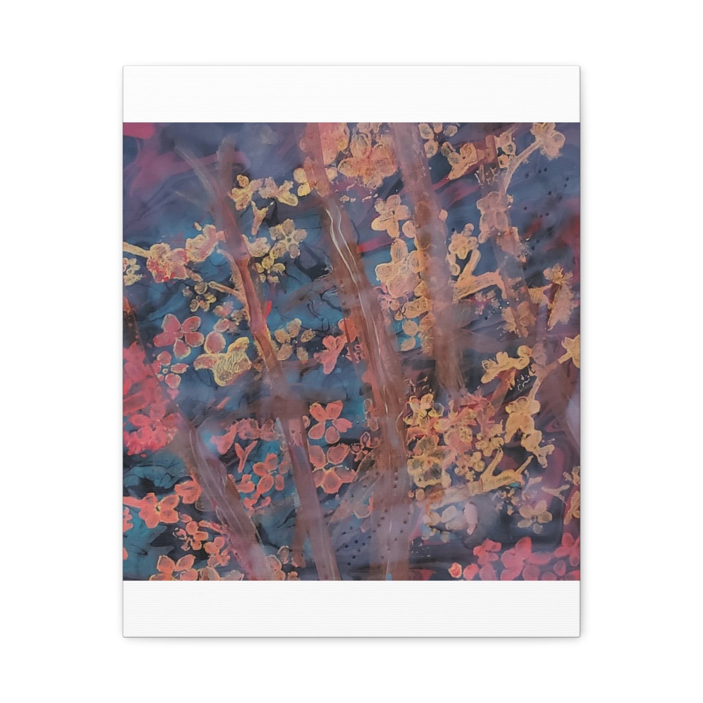 Abstract Floral Canvas Print — Moody Pink & Blue Stretched Wall Art