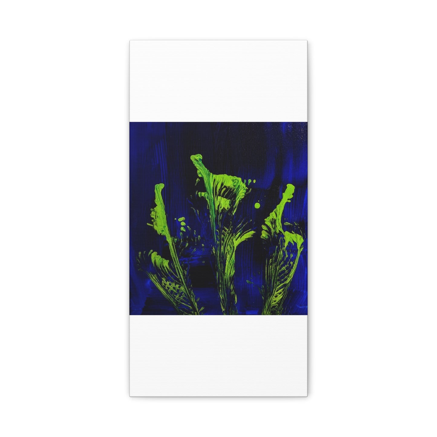 calla_lillies_pt.2 - Neon Floral Abstract Canvas Print — Blue & Lime Stretched Wall Art