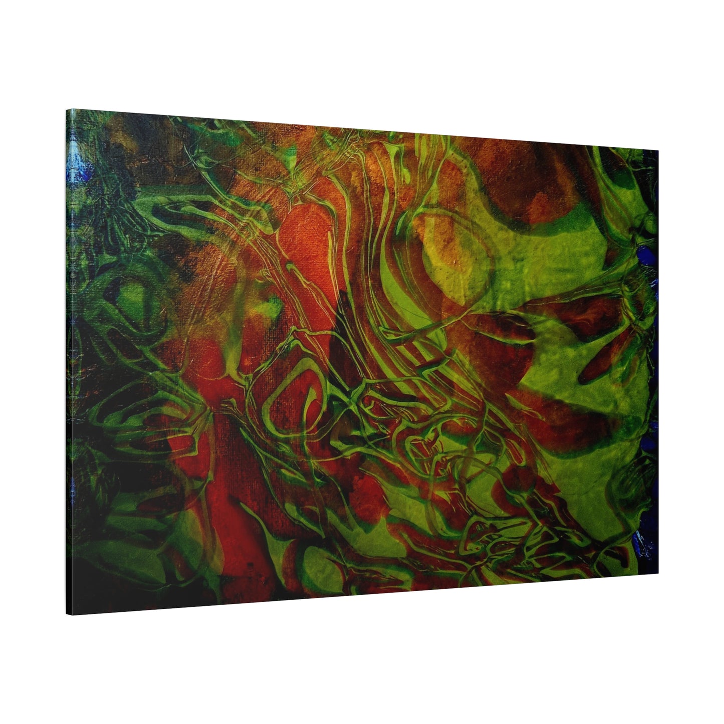Abstract Green & Red Fluid Art Canvas Print