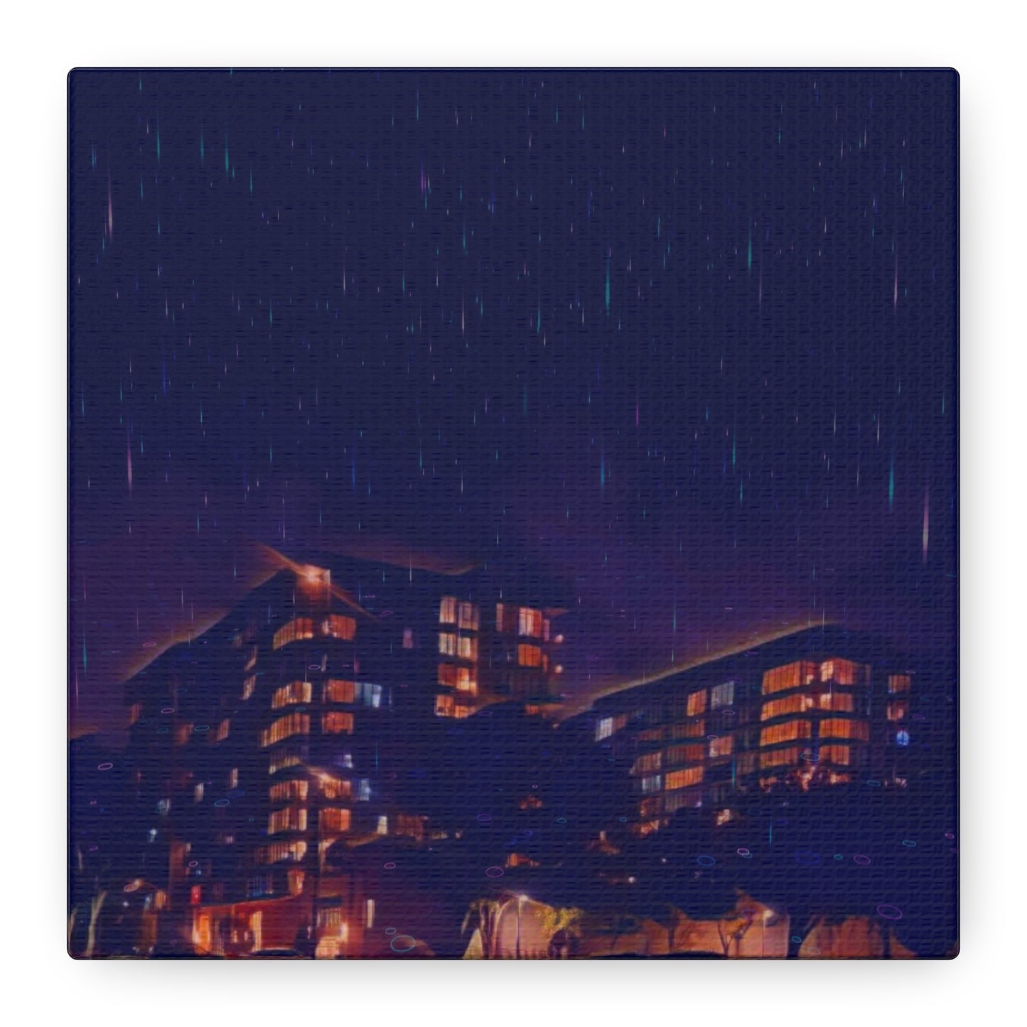 Neon Percipitation @ night - Canvas Print — Moody Urban Wall Art