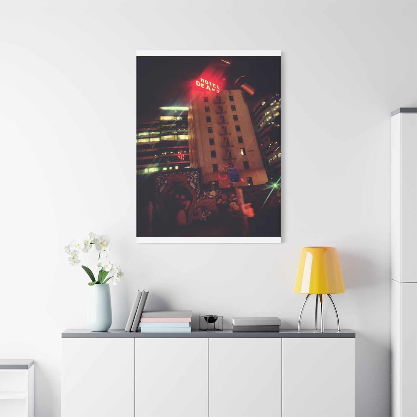Hotel DeAnza - City Nightscape Canvas Print — Urban Street Art Building Matte Stretched 1.25"