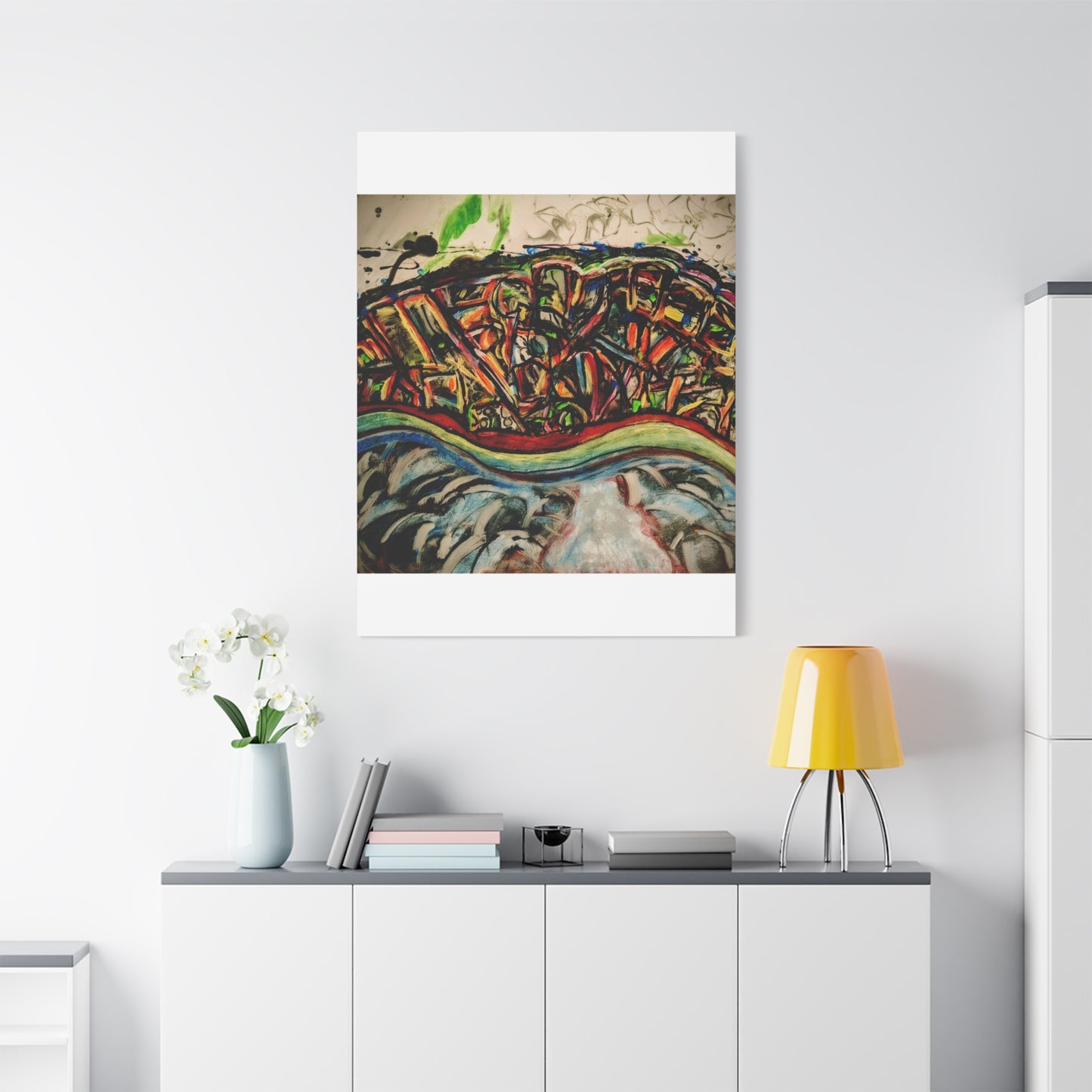 Acrylic_inequalities - Abstract Coastal Cityscape Canvas — Vibrant Ocean Wave Wall Art