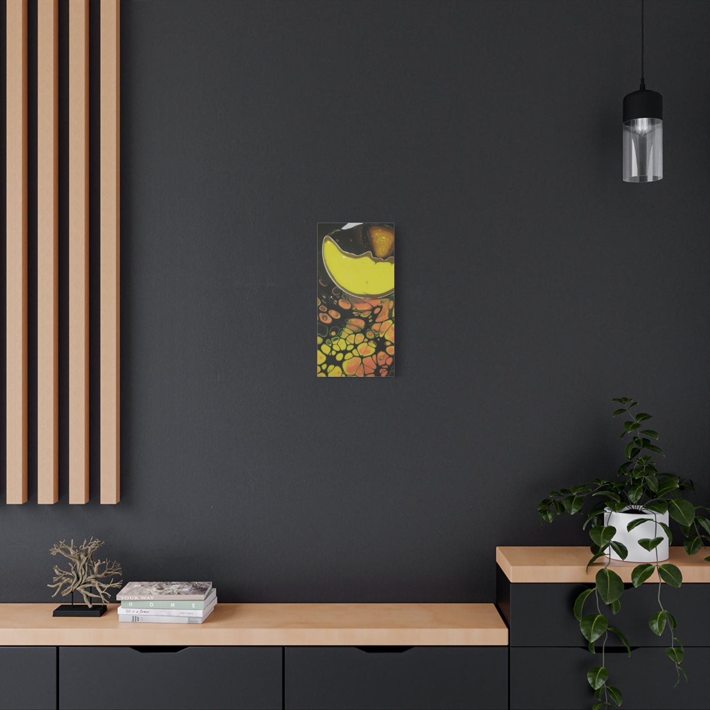 Abstract Fluid Art Canvas Print — Yellow & Black Cell Pour