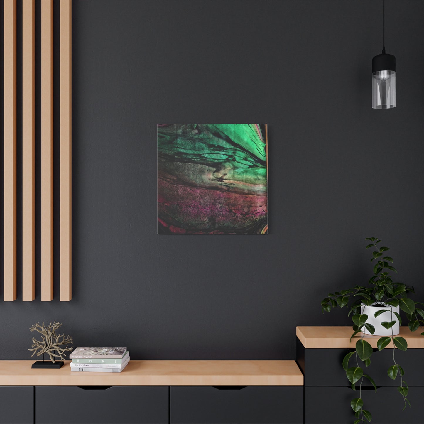 flame tempered pour - Abstract Teal & Magenta Canvas Wall Art — Matte Stretched 1.25"
