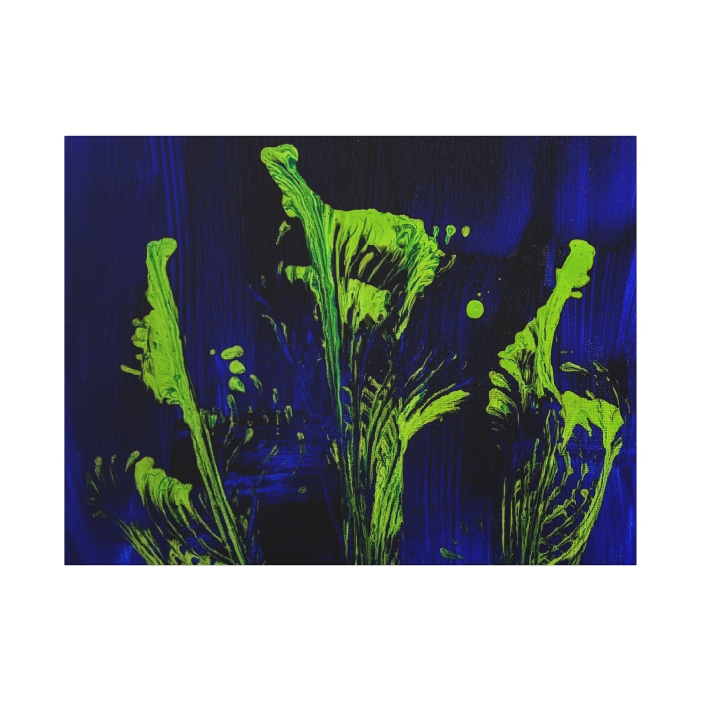 calla_lillies_pt.2 - Neon Floral Abstract Canvas Print — Blue & Lime Stretched Wall Art