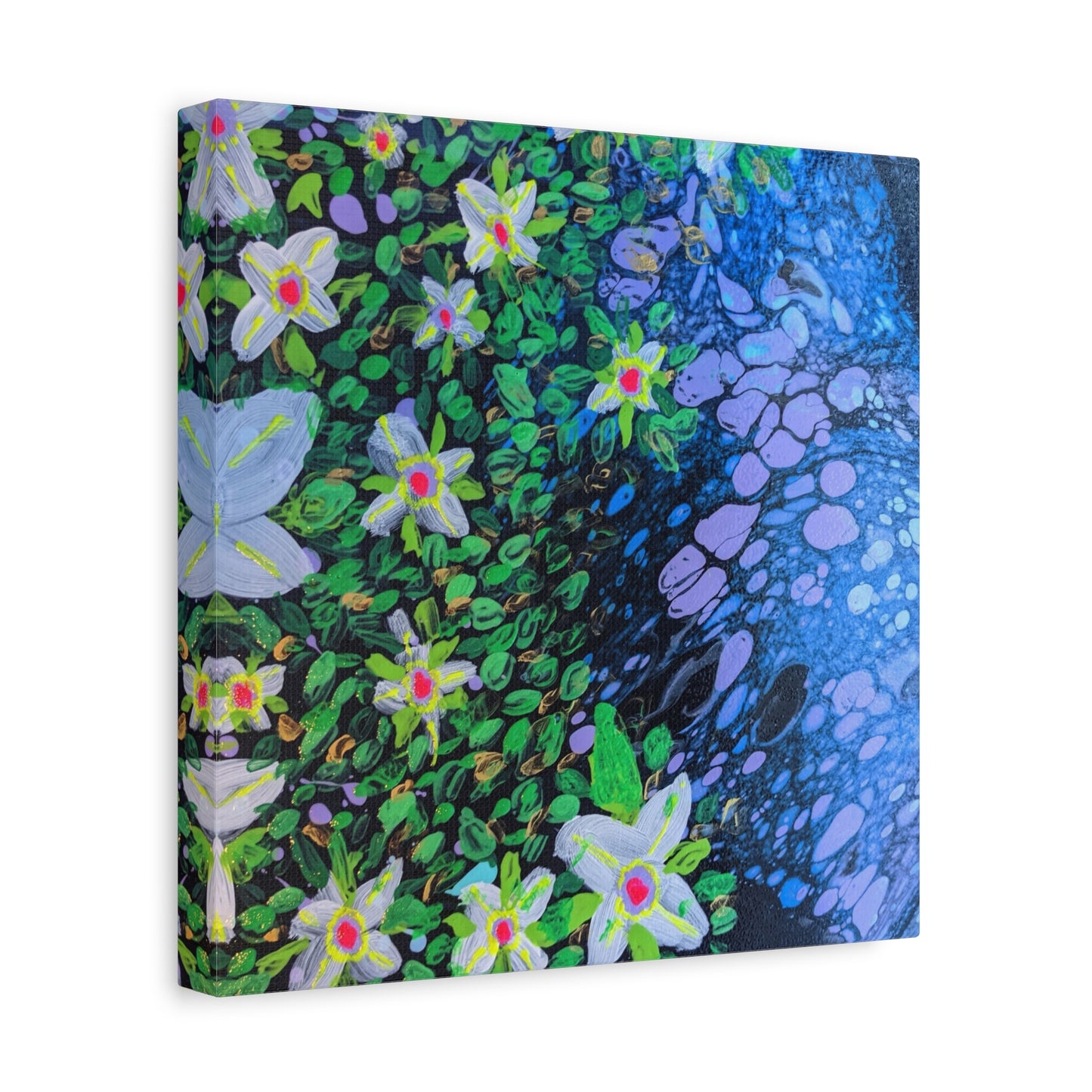 Floetrol&Flowers -  Reef Matte Canvas Wall Art — Blue & Green Abstract Flower Painting