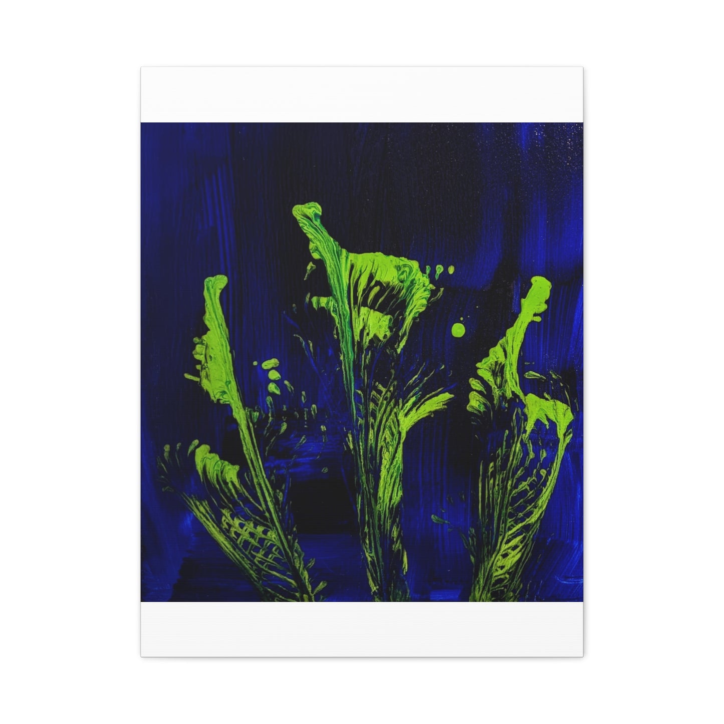 calla_lillies_pt.2 - Neon Floral Abstract Canvas Print — Blue & Lime Stretched Wall Art