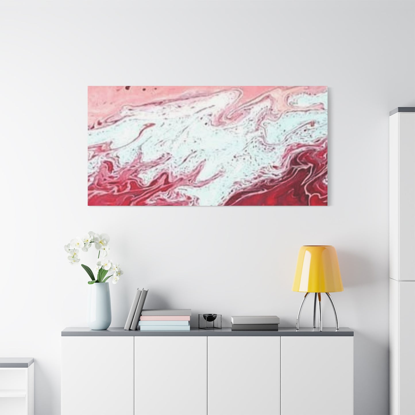 Abstract Pink & Red Fluid Art Canvas — Matte Stretched Wall Art