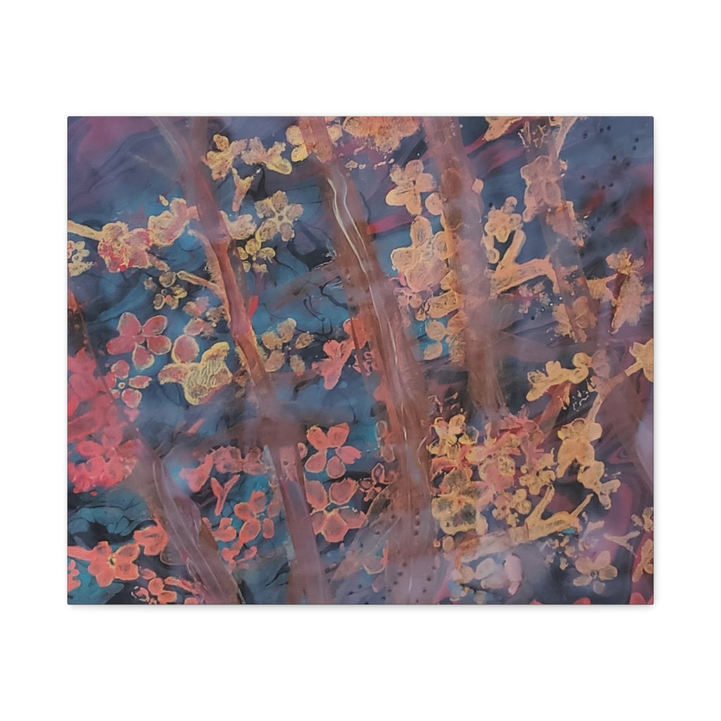 Abstract Floral Canvas Print — Moody Pink & Blue Stretched Wall Art