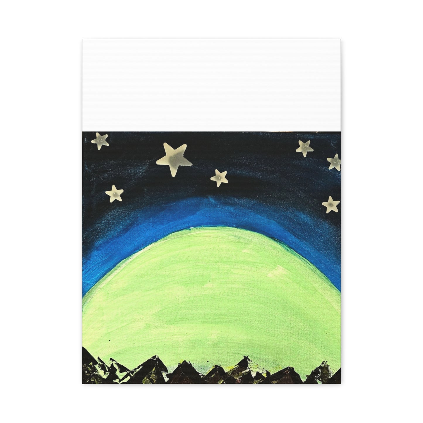 Green Moonrise Canvas Wall Art – Mountain Silhouette Nightscape