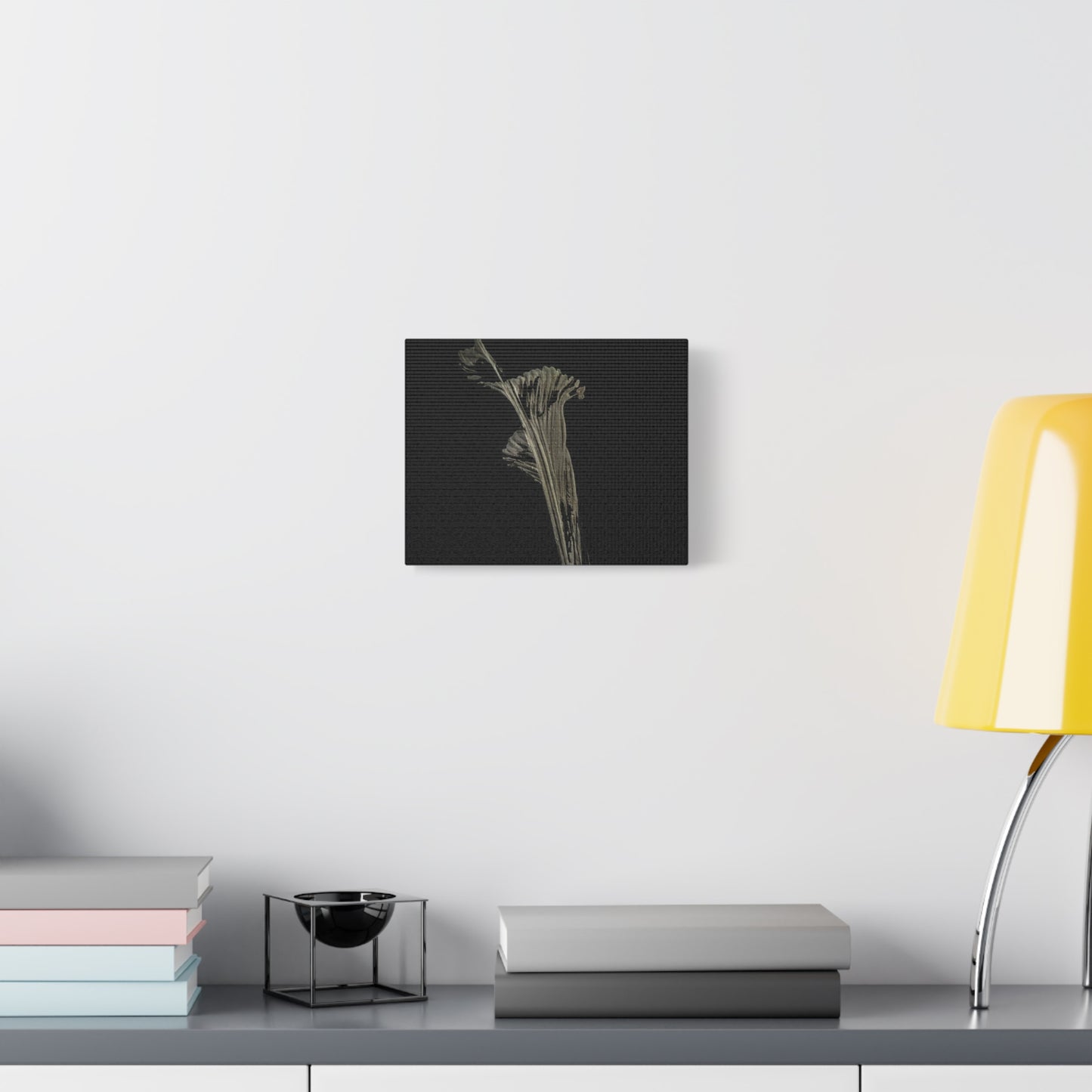 Calla Lilly - Minimalist Botanical Canvas Print — Monochrome Flower Art on Black Matte
