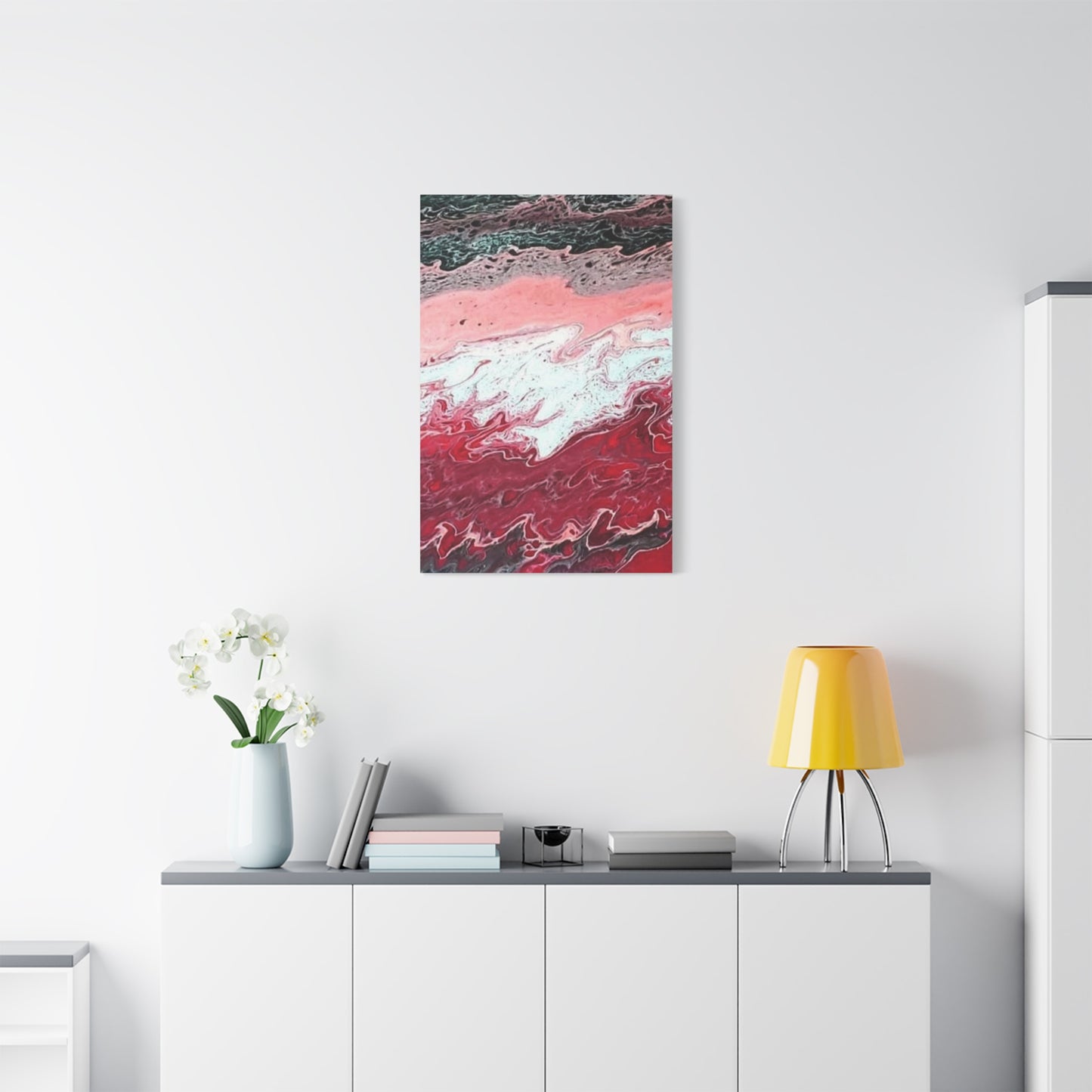 Abstract Pink & Red Fluid Art Canvas — Matte Stretched Wall Art
