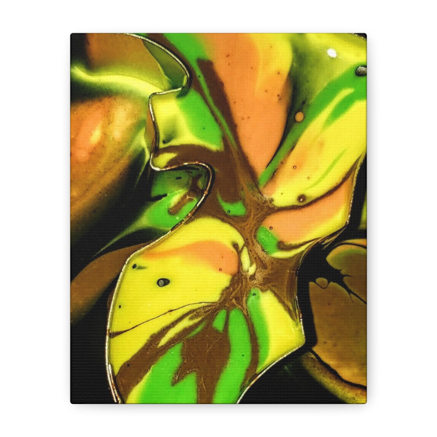 Abstract Green & Gold Fluid Art Matte Canvas Print (Stretched)