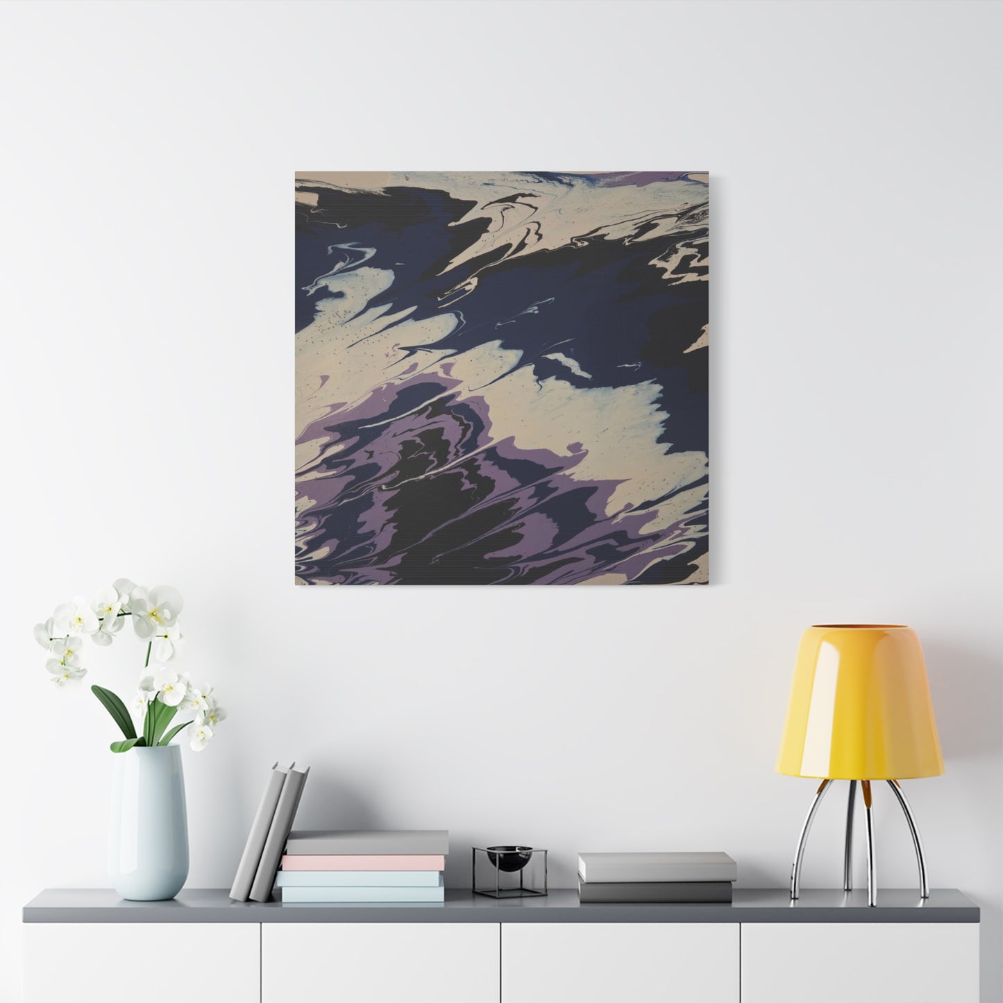 Abstract Navy & Lavender Wave Matte Stretched Canvas (1.25")