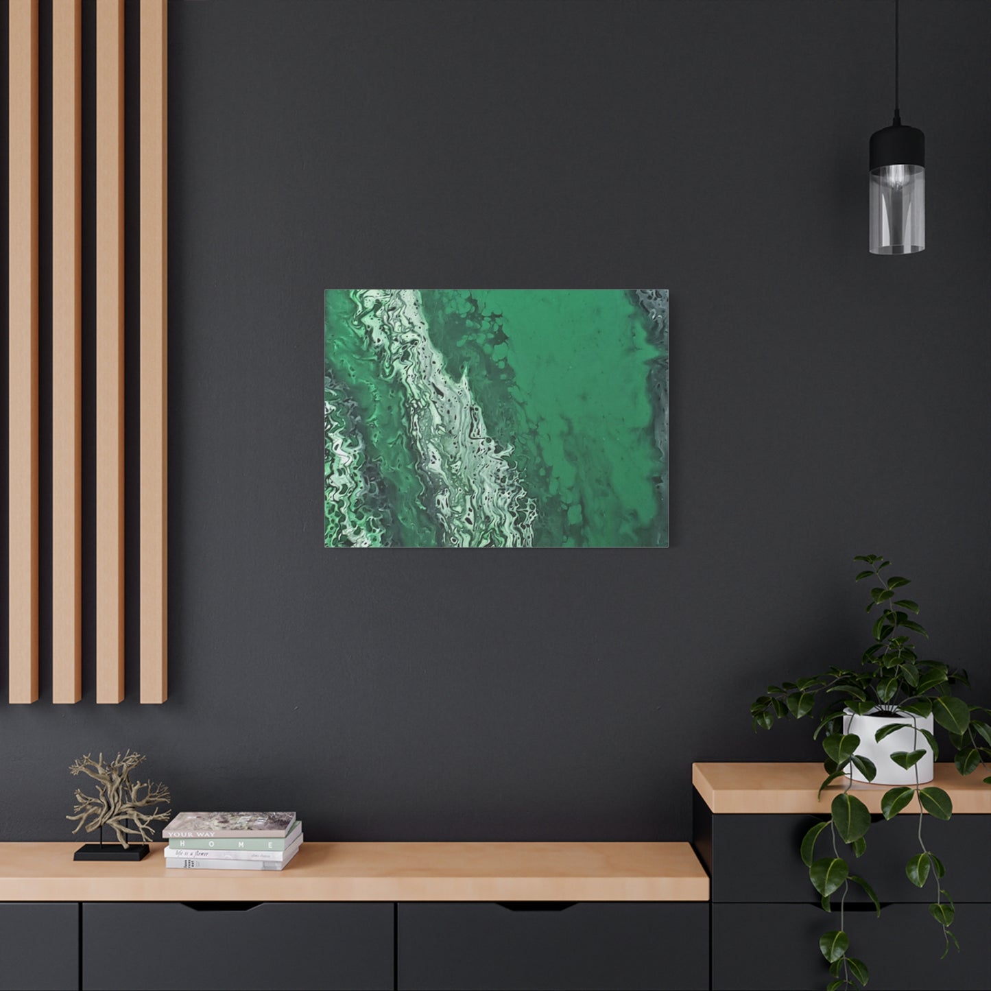 Emerald Wave Abstract Canvas Print — Matte Stretched Wall Art