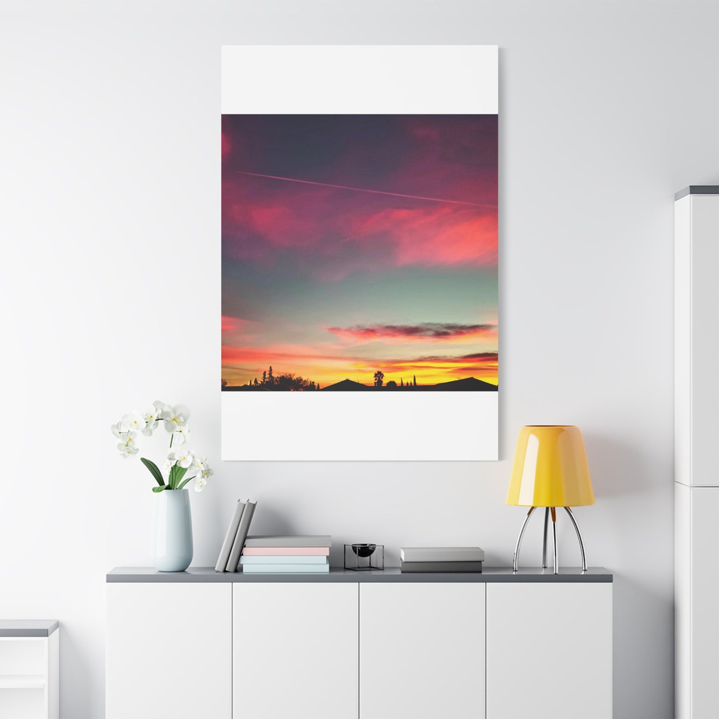 pink sky at morning - Horizon Matte Canvas Print — Vibrant Pink & Teal Sky Wall Art, Stretched 1.25"