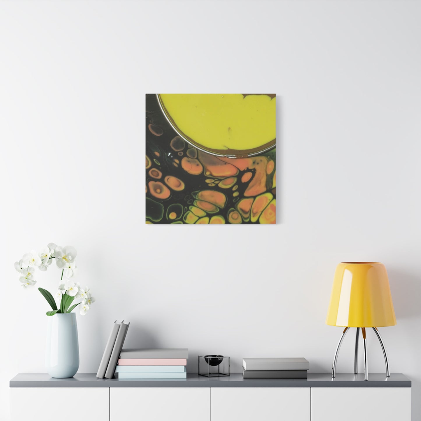 Abstract Fluid Art Canvas Print — Yellow & Black Cell Pour