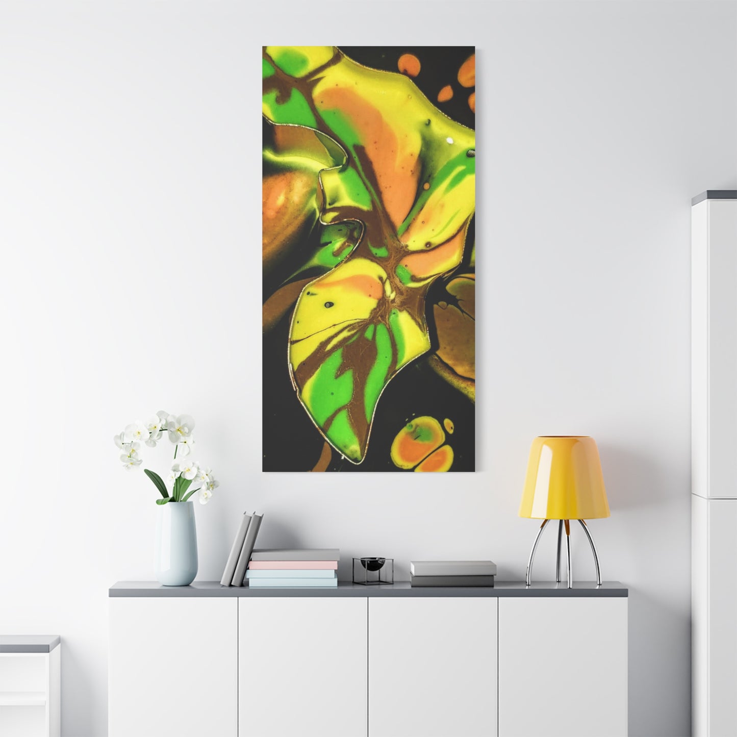 Abstract Green & Gold Fluid Art Matte Canvas Print (Stretched)