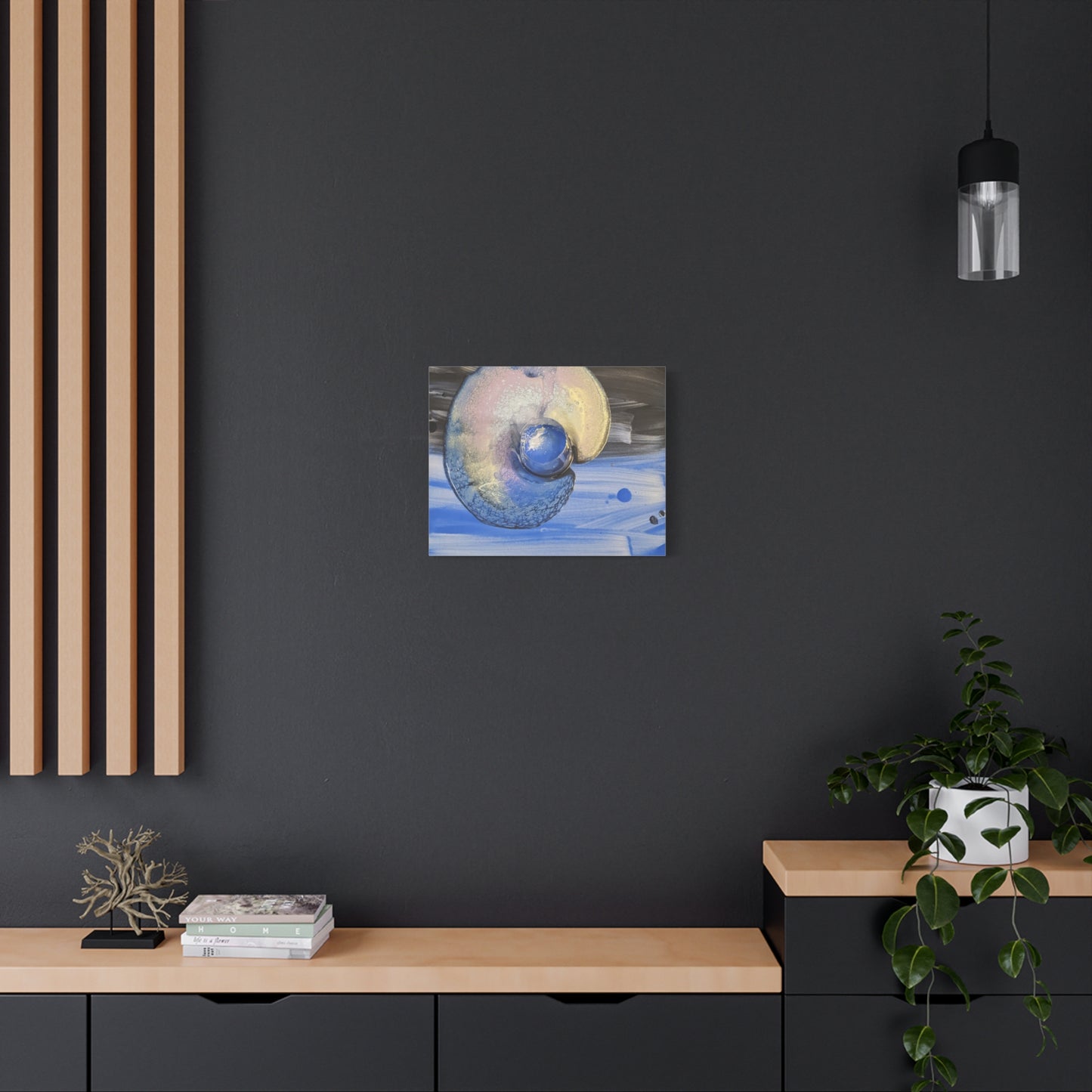 the nautilus - Abstract Blue Spiral Matte Canvas Art - Nautical Coastal Wall Decor