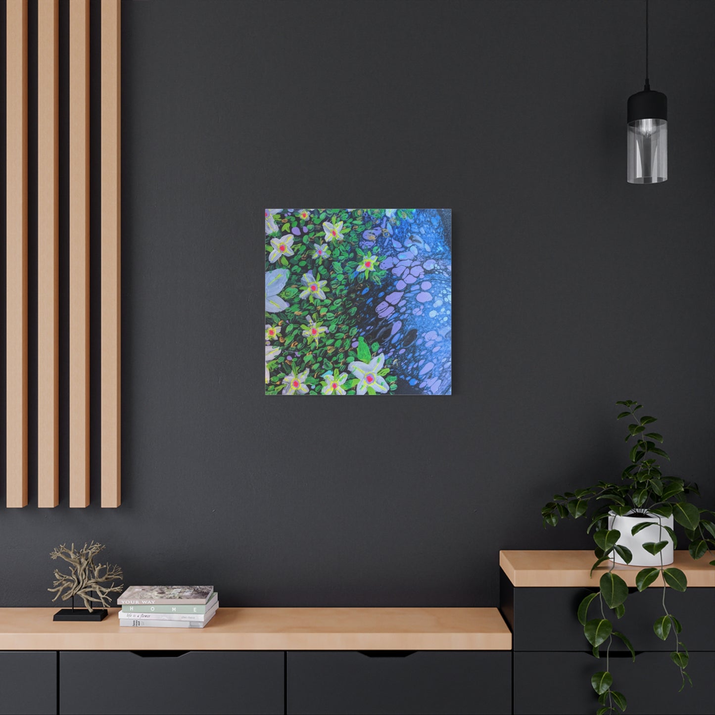 Floetrol&Flowers -  Reef Matte Canvas Wall Art — Blue & Green Abstract Flower Painting